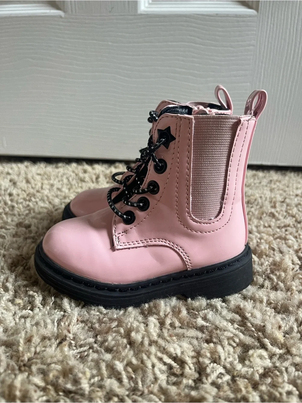 jumping beans Pink Glossy Lace-Up Kids Combat Boots